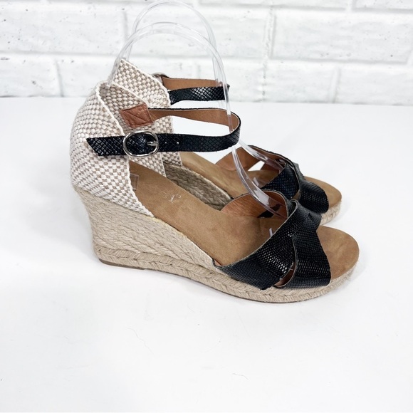 MAYPOOL Black Cross strapped Wedge Sandal Espadrilles with ankle strap size 39 - Picture 1 of 6